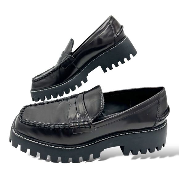Mango Track Sole Leather Slip-On Loafer with Track Sole‎ Deep Burgundy Sz 7.5 - Picture 1 of 14